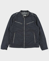 Vintage Guess Navy Shell Cafe Racer Moto Jacket - XL
