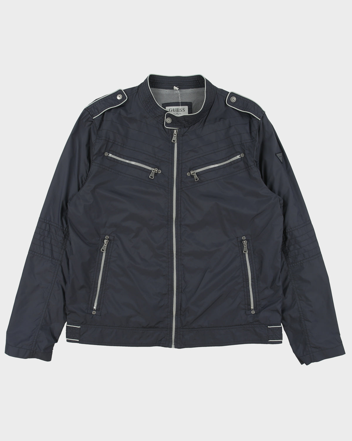 Vintage Guess Navy Shell Cafe Racer Moto Jacket - XL