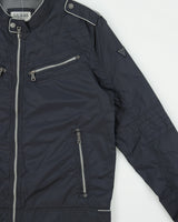 Vintage Guess Navy Shell Cafe Racer Moto Jacket - XL