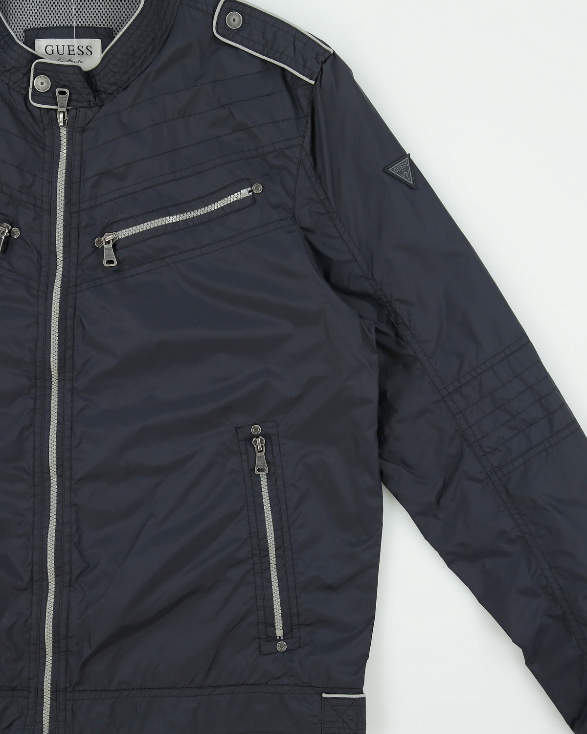 Vintage Guess Navy Shell Cafe Racer Moto Jacket - XL