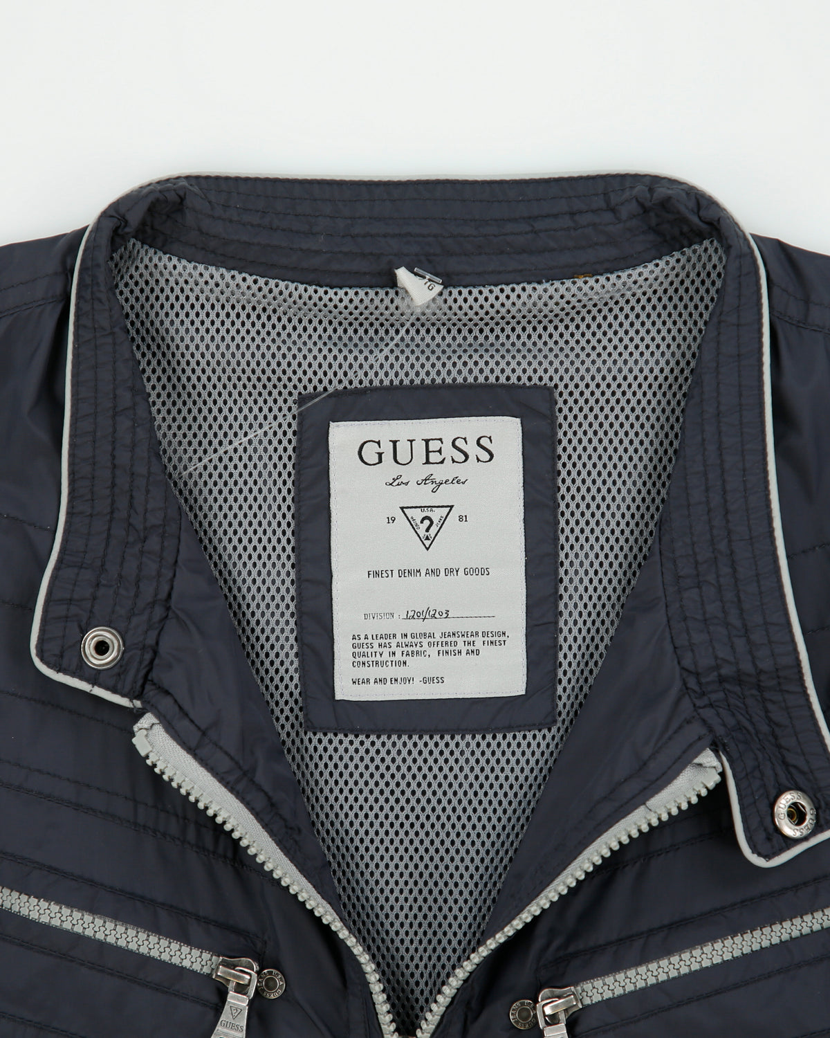 Vintage Guess Navy Shell Cafe Racer Moto Jacket - XL