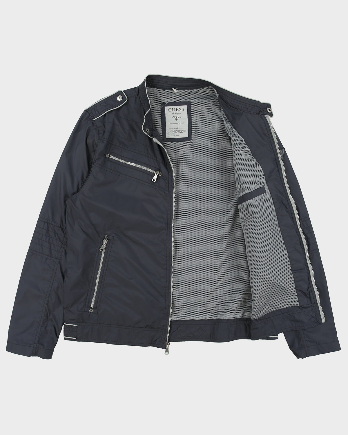 Vintage Guess Navy Shell Cafe Racer Moto Jacket - XL