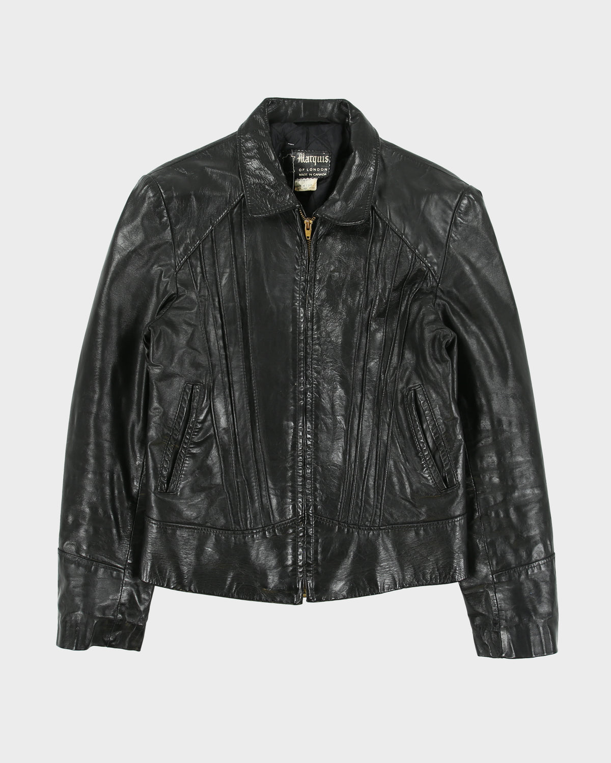 Vintage 1970s Marquis Of London Leather Quilt Lined Made In America Panelled Moto Biker Jacket - M