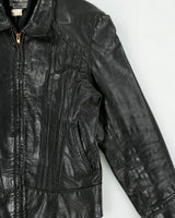 Vintage 1970s Marquis Of London Leather Quilt Lined Made In America Panelled Moto Biker Jacket - M