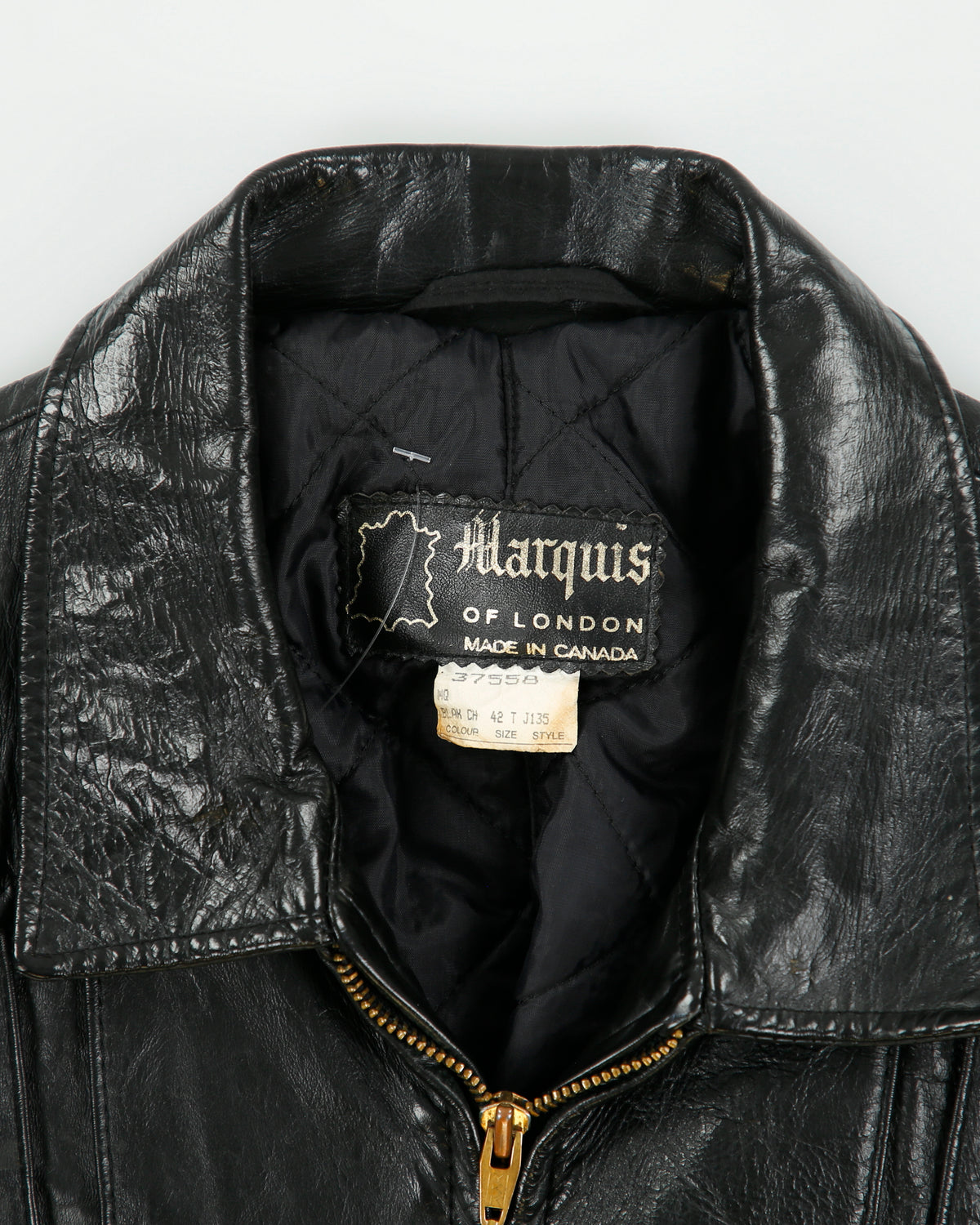 Vintage 1970s Marquis Of London Leather Quilt Lined Made In America Panelled Moto Biker Jacket - M