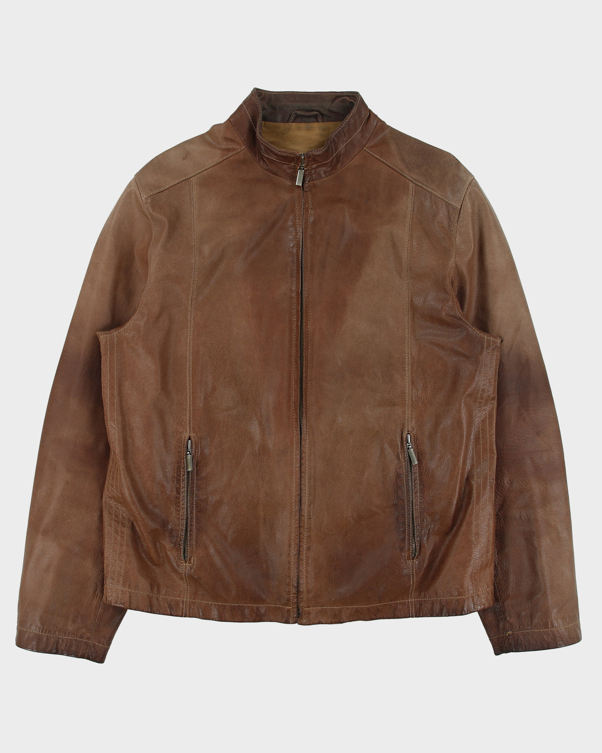 Vintage Y2K 00s Danier Mocha Patina Leather Cafe Racer Moto Jacket - L