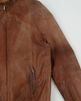 Vintage Y2K 00s Danier Mocha Patina Leather Cafe Racer Moto Jacket - L