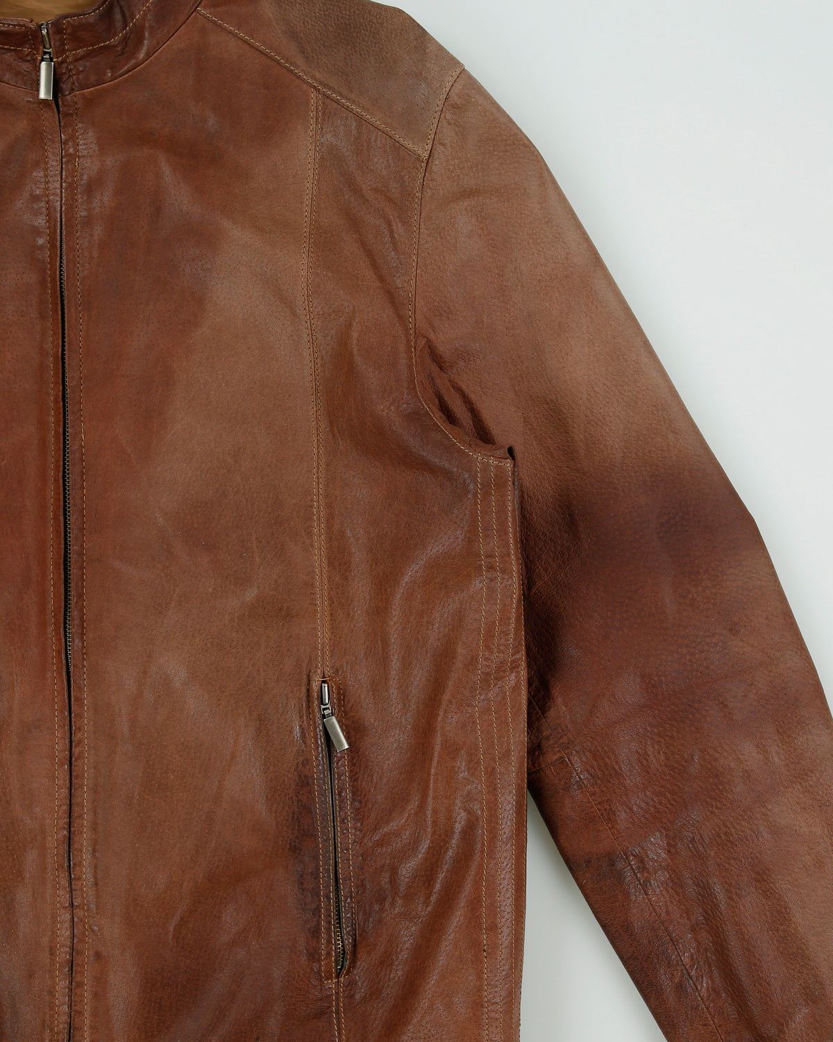Vintage Y2K 00s Danier Mocha Patina Leather Cafe Racer Moto Jacket - L