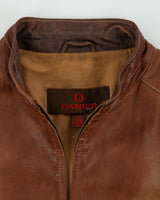 Vintage Y2K 00s Danier Mocha Patina Leather Cafe Racer Moto Jacket - L
