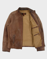 Vintage Y2K 00s Danier Mocha Patina Leather Cafe Racer Moto Jacket - L