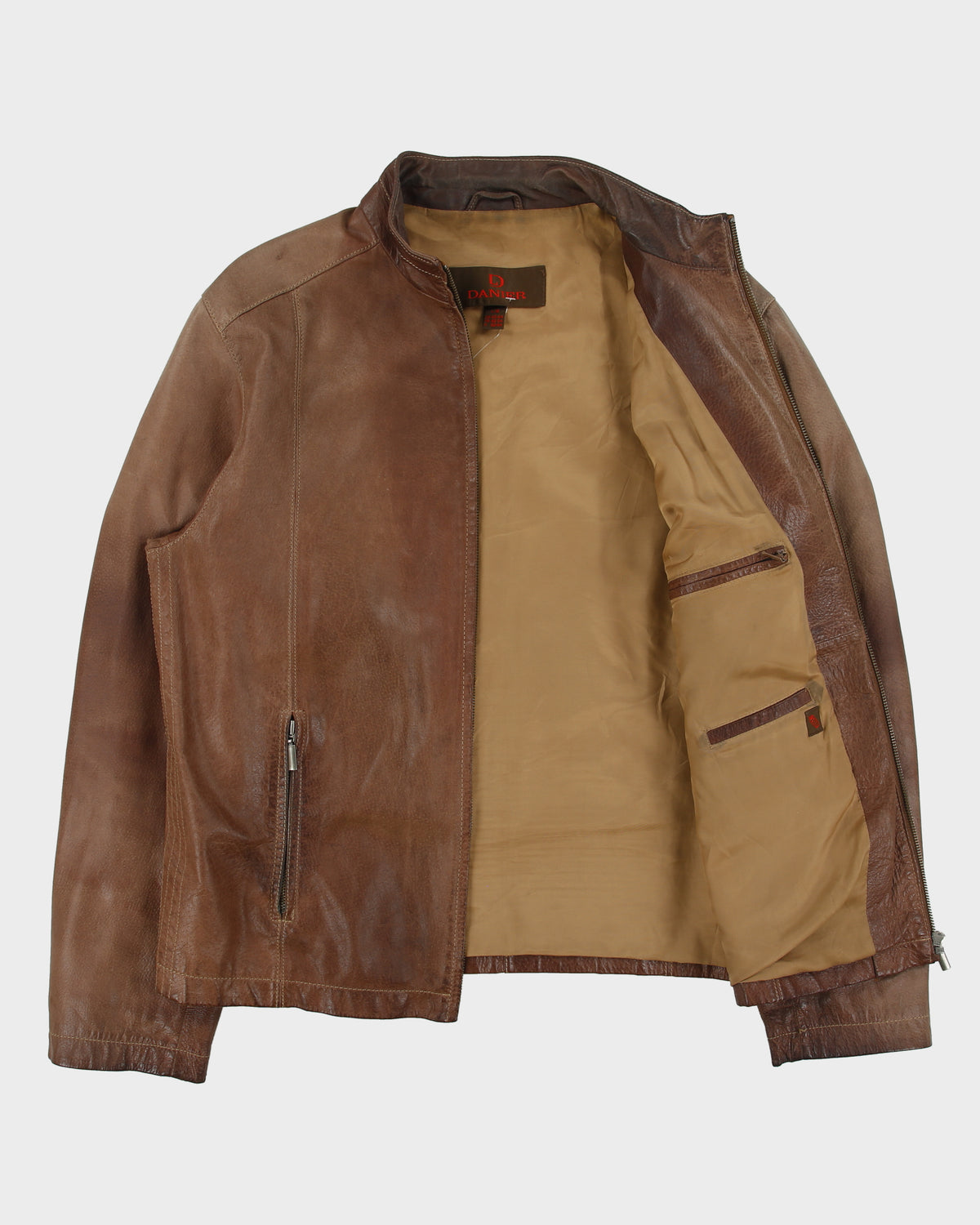 Vintage Y2K 00s Danier Mocha Patina Leather Cafe Racer Moto Jacket - L