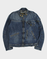 Vintage Y2K 00s G-Star Raw 96 Elwood Denim Patch Cafe Racer Moto Jacket - L