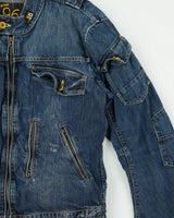 Vintage Y2K 00s G-Star Raw 96 Elwood Denim Patch Cafe Racer Moto Jacket - L