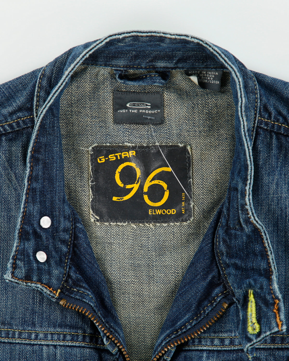 Vintage Y2K 00s G-Star Raw 96 Elwood Denim Patch Cafe Racer Moto Jacket - L