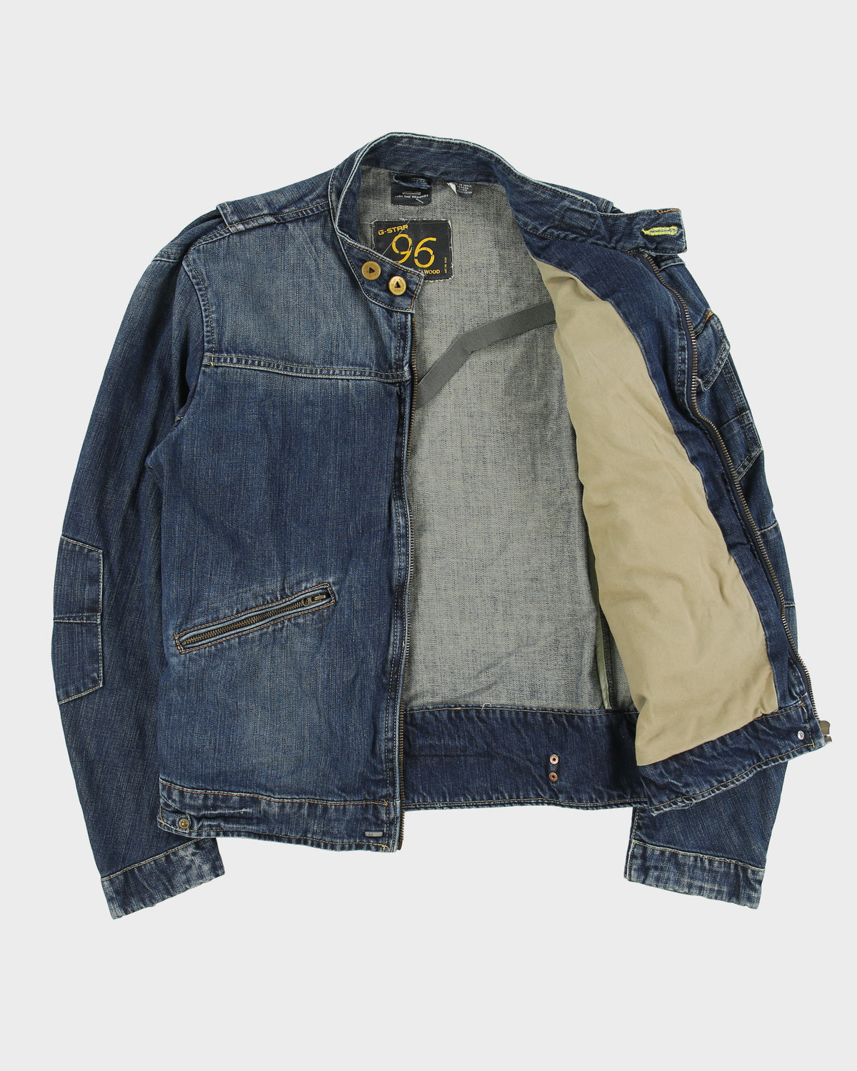 Vintage Y2K 00s G-Star Raw 96 Elwood Denim Patch Cafe Racer Moto Jacket - L