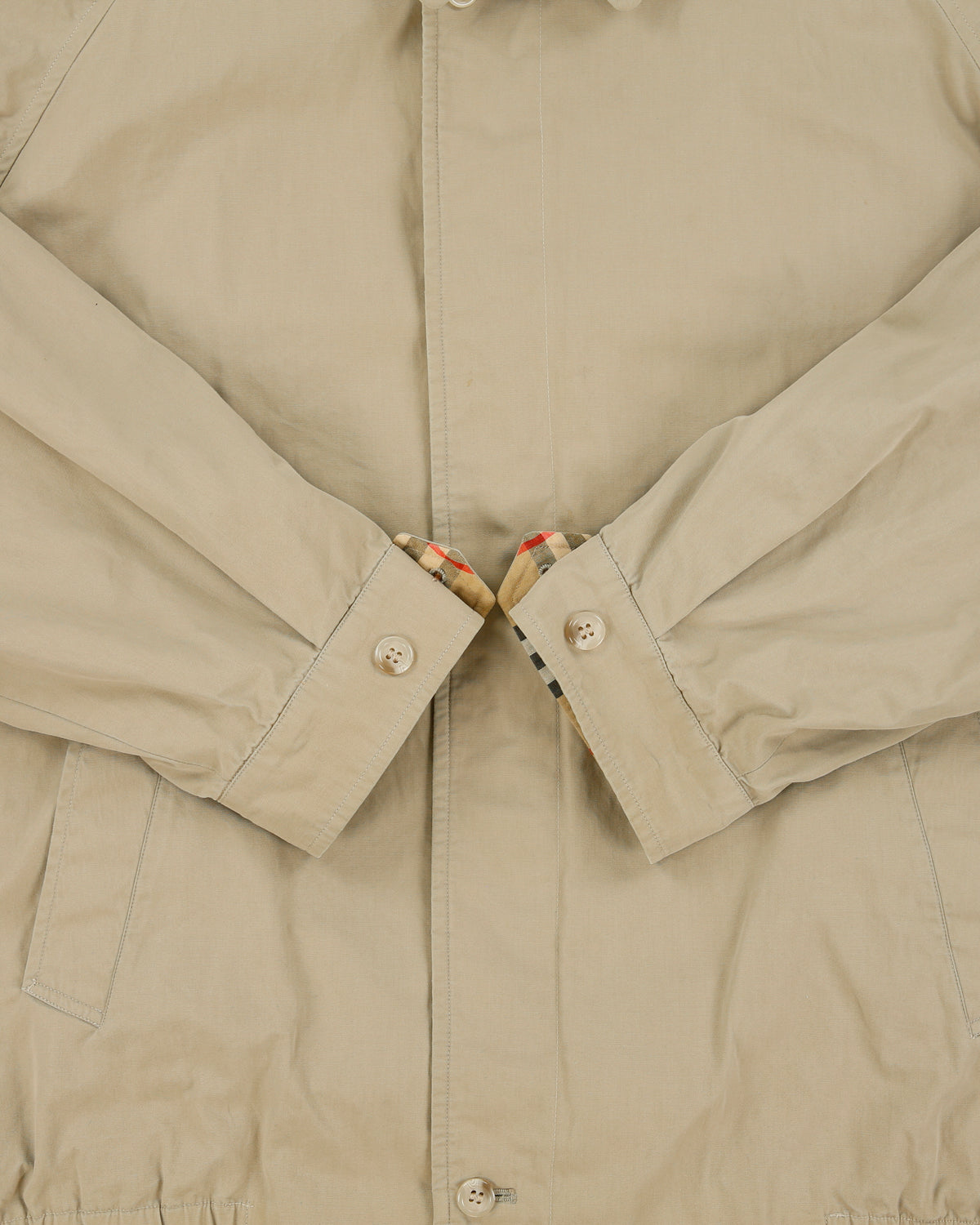 Vintage 1990s Burberry Khaki Canvas Nova Check Lined Boxy Harrington Jacket - L
