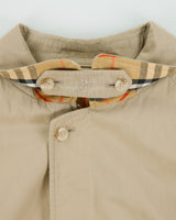 Vintage 1990s Burberry Khaki Canvas Nova Check Lined Boxy Harrington Jacket - L