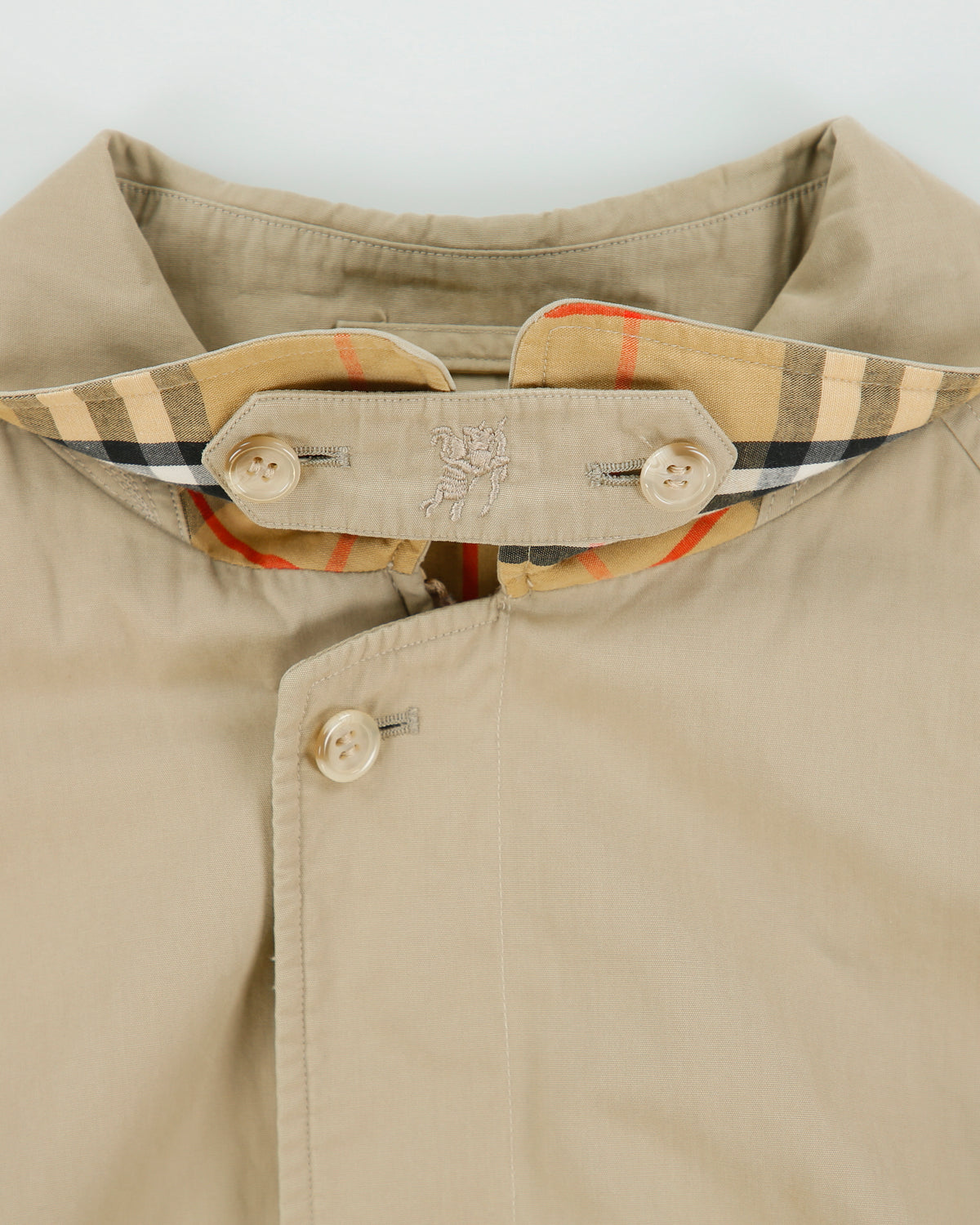 Vintage 1990s Burberry Khaki Canvas Nova Check Lined Boxy Harrington Jacket - L