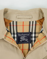 Vintage 1990s Burberry Khaki Canvas Nova Check Lined Boxy Harrington Jacket - L
