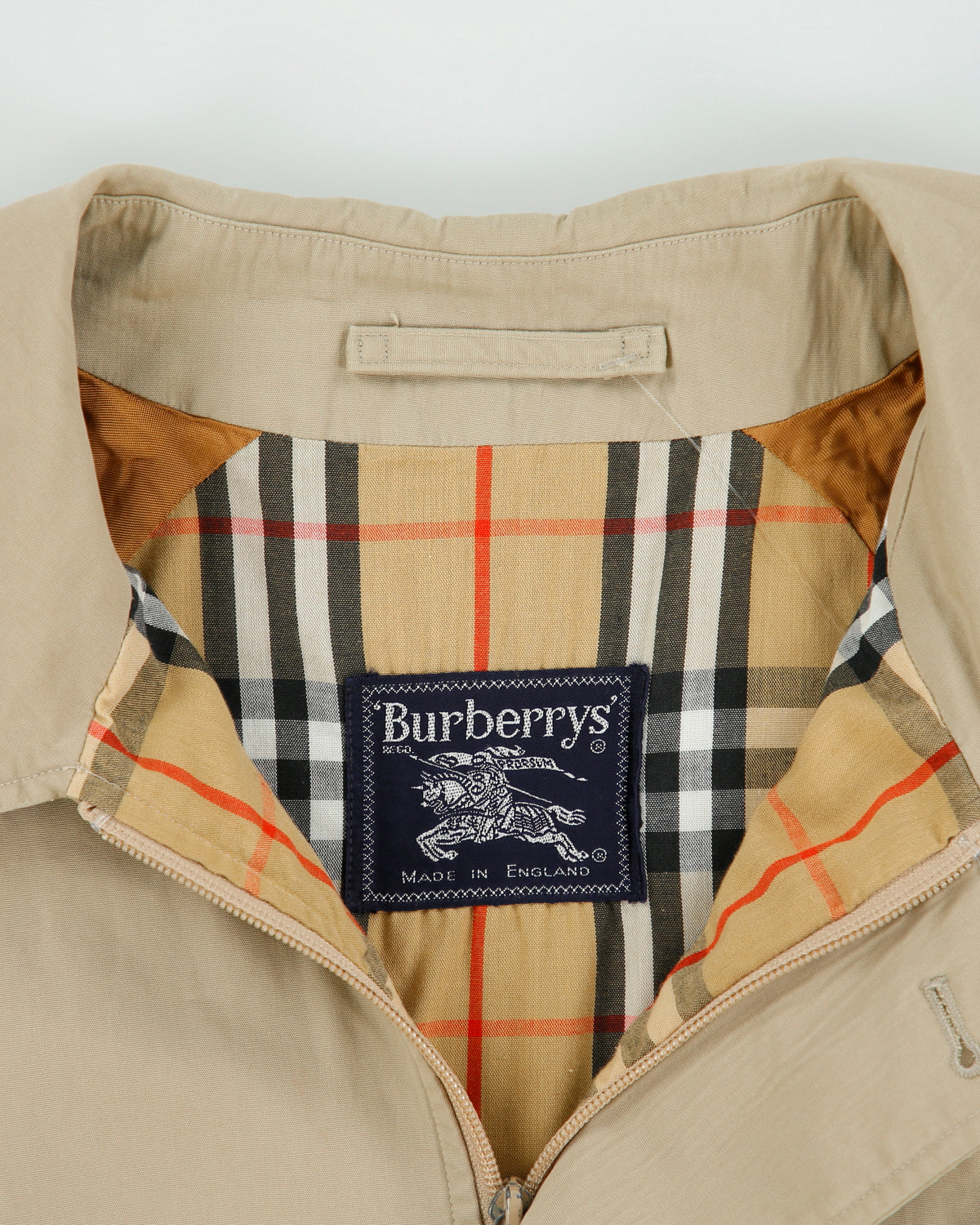 Vintage 1990s Burberry Khaki Canvas Nova Check Lined Boxy Harrington Jacket - L