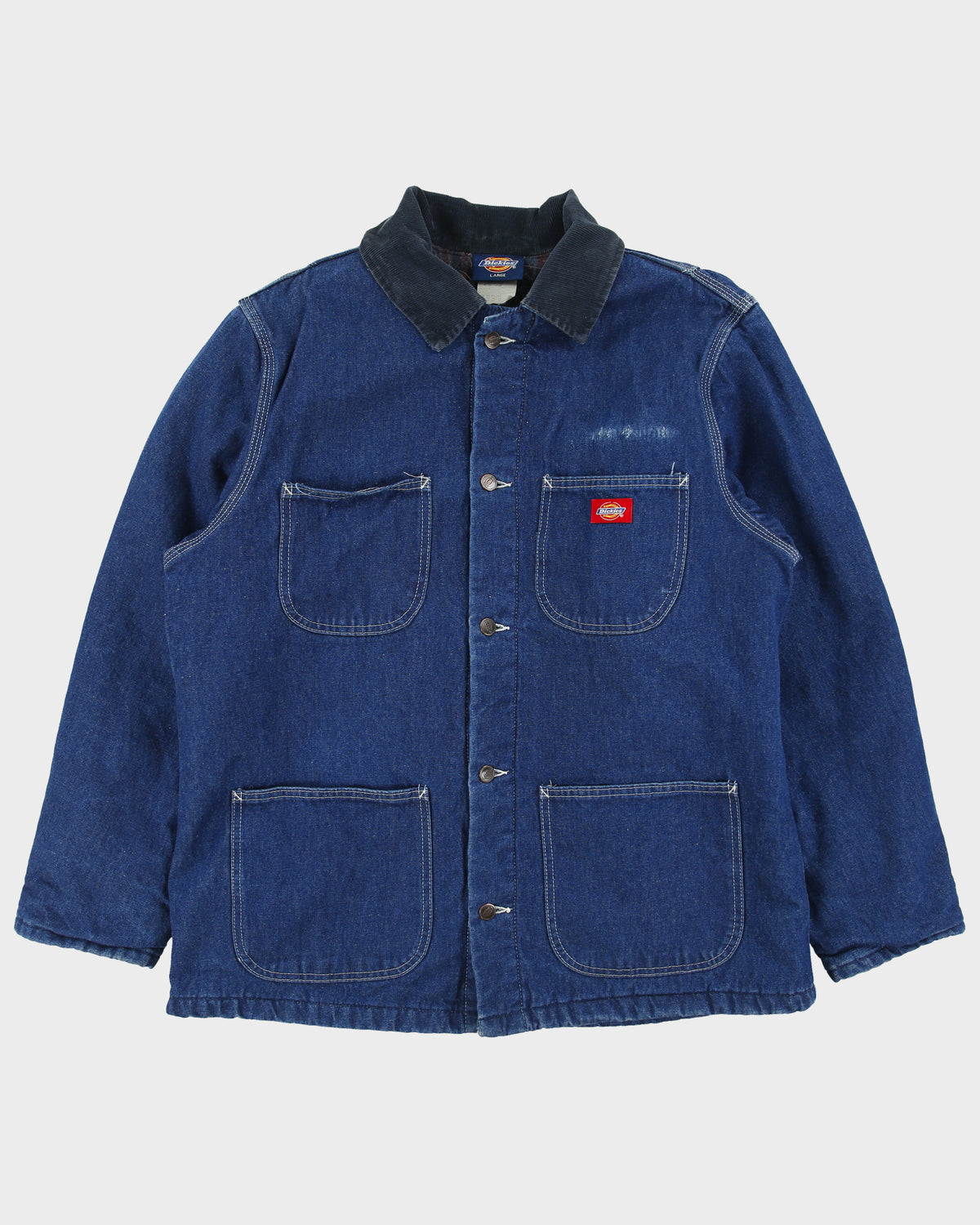 Vintage Y2K 00s Dickies Blanket Lined Contrast Stitch Indigo Denim Chore Jacket - L
