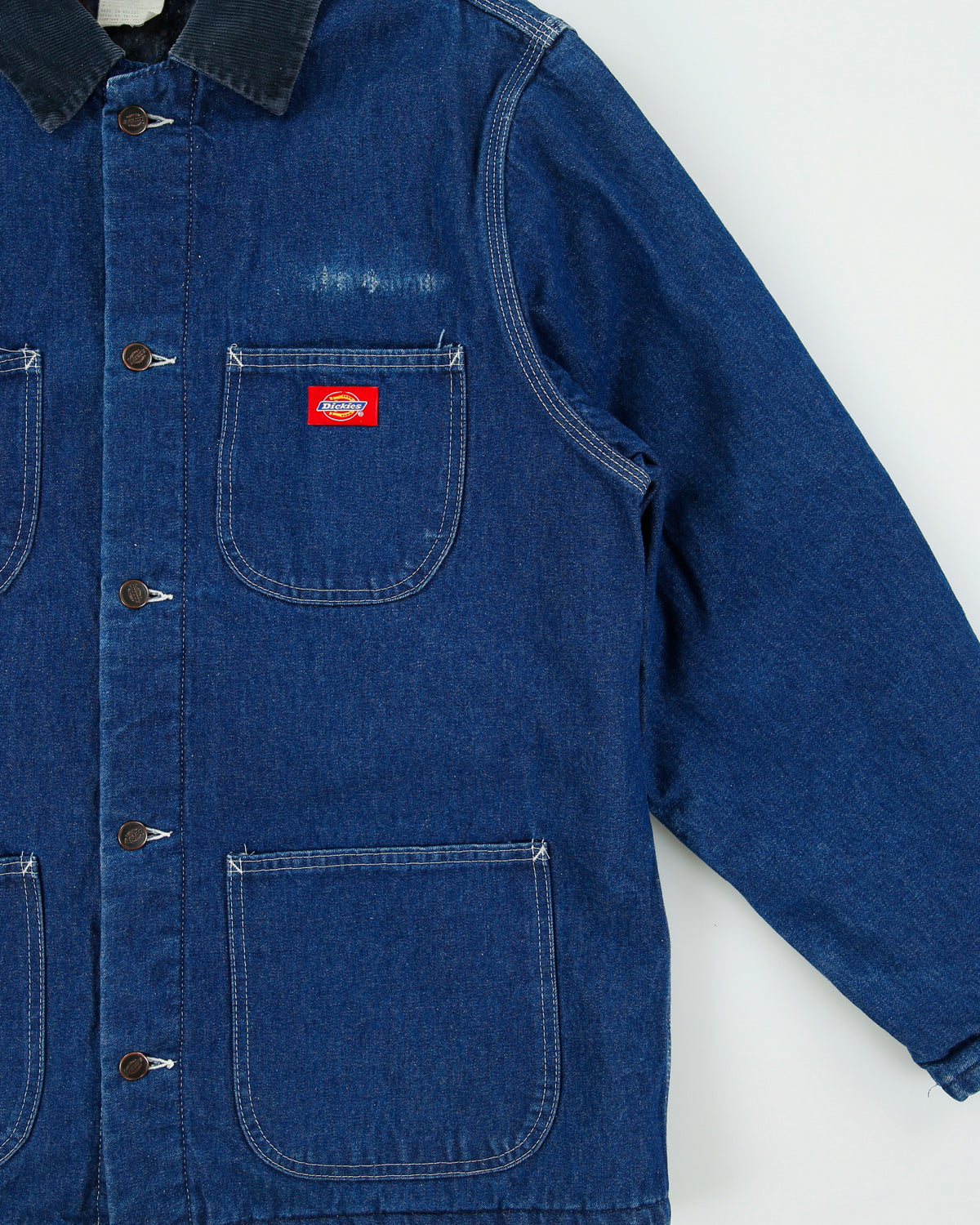 Vintage Y2K 00s Dickies Blanket Lined Contrast Stitch Indigo Denim Chore Jacket - L