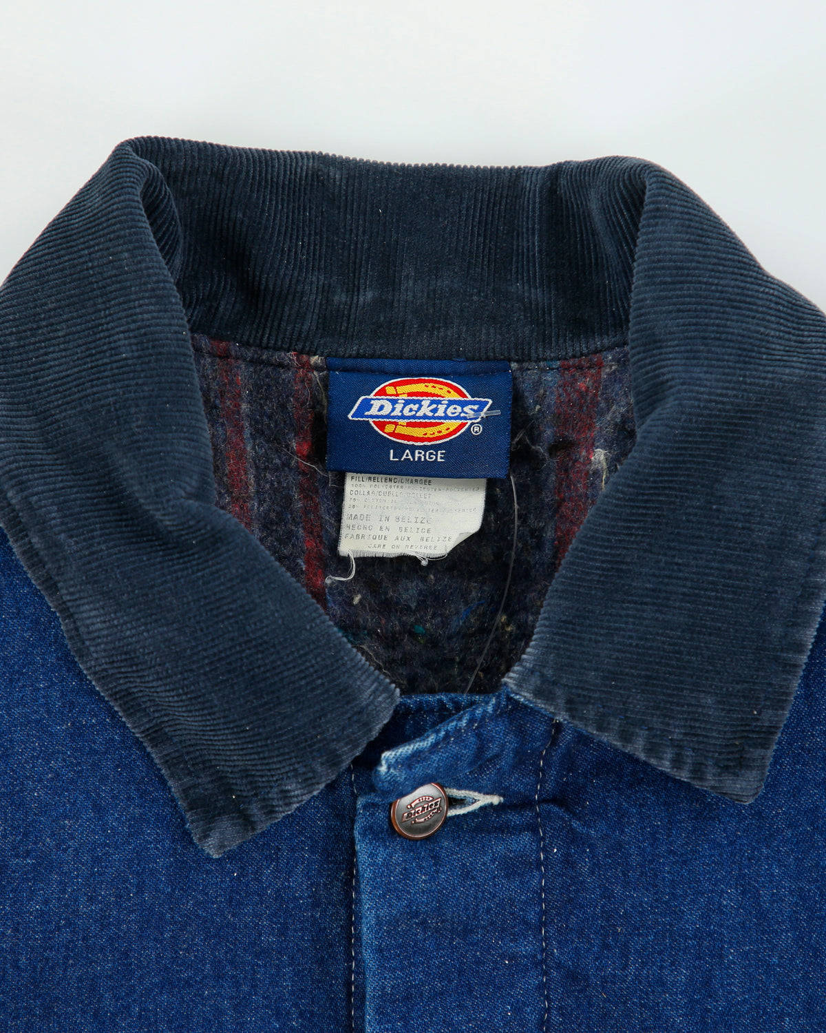 Vintage Y2K 00s Dickies Blanket Lined Contrast Stitch Indigo Denim Chore Jacket - L