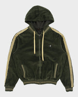 Vintage Roberto Cavalli Gym Moss Velour Hooded Track Bomber Jacket - L