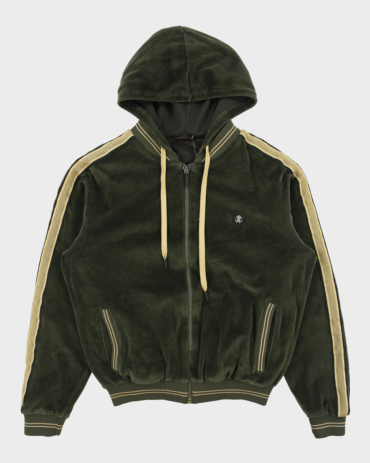 Vintage Roberto Cavalli Gym Moss Velour Hooded Track Bomber Jacket - L