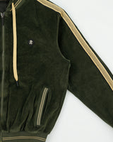 Vintage Roberto Cavalli Gym Moss Velour Hooded Track Bomber Jacket - L