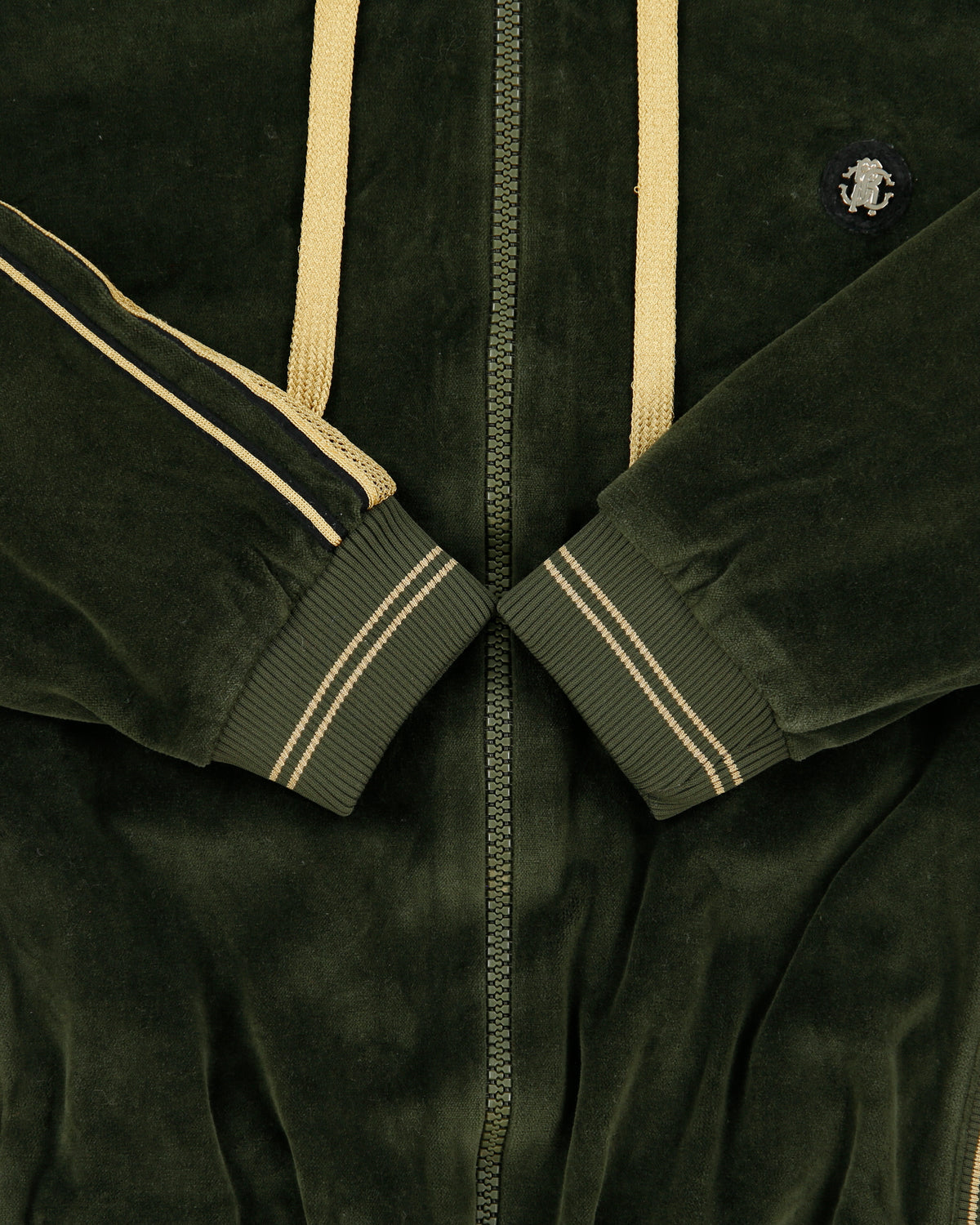 Vintage Roberto Cavalli Gym Moss Velour Hooded Track Bomber Jacket - L