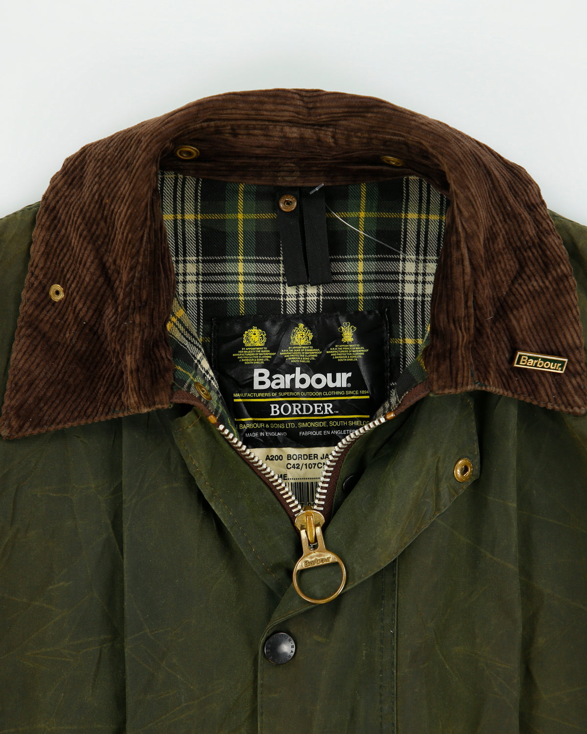 Vintage Y2K 00s Barbour Border Tartan Lined Made In England Waxed Jacket - XL