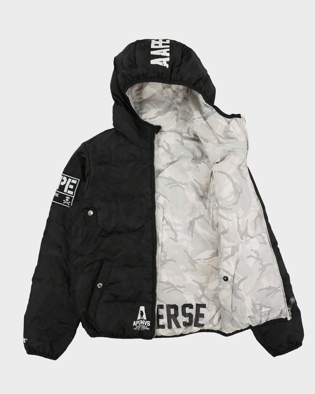 Aape By A Bathing Ape Reversible Camo Goose Down Hooded Puffer Jacket - M