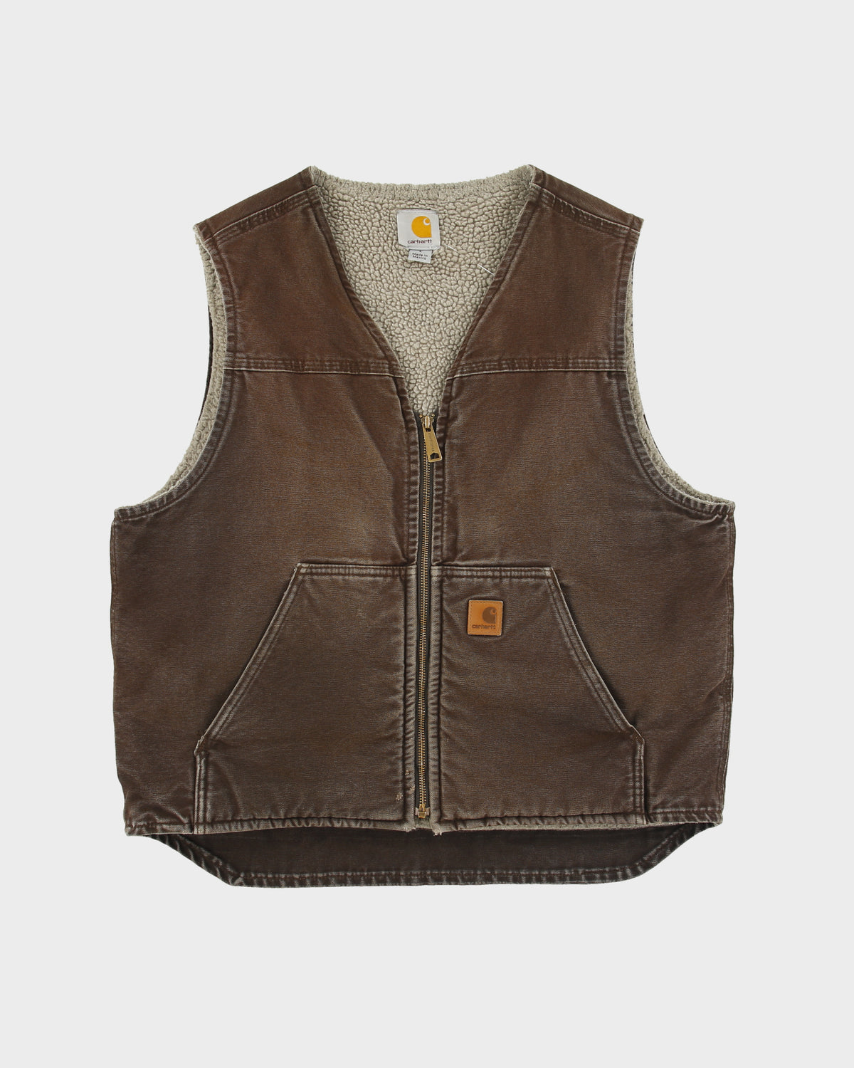 Vintage Carhartt V26 DKB Sherpa Lined Sandstone Duck Canvas Work Gilet - L