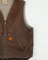 Vintage Carhartt V26 DKB Sherpa Lined Sandstone Duck Canvas Work Gilet - L