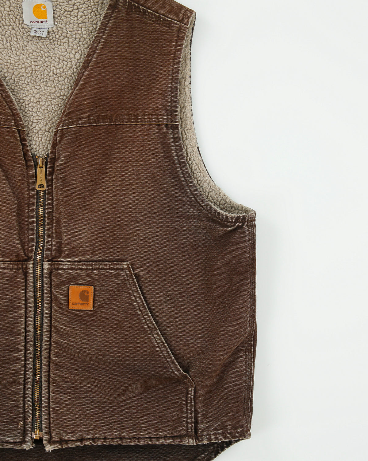 Vintage Carhartt V26 DKB Sherpa Lined Sandstone Duck Canvas Work Gilet - L