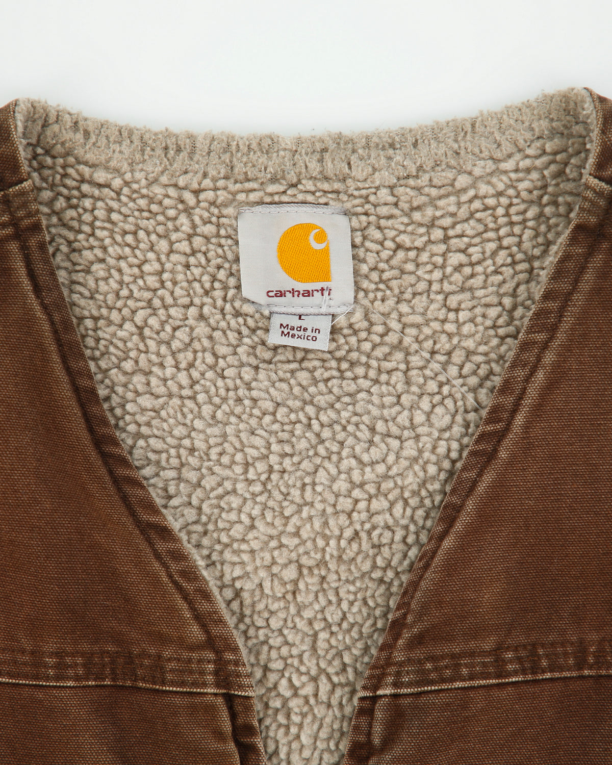 Vintage Carhartt V26 DKB Sherpa Lined Sandstone Duck Canvas Work Gilet - L