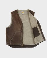 Vintage Carhartt V26 DKB Sherpa Lined Sandstone Duck Canvas Work Gilet - L