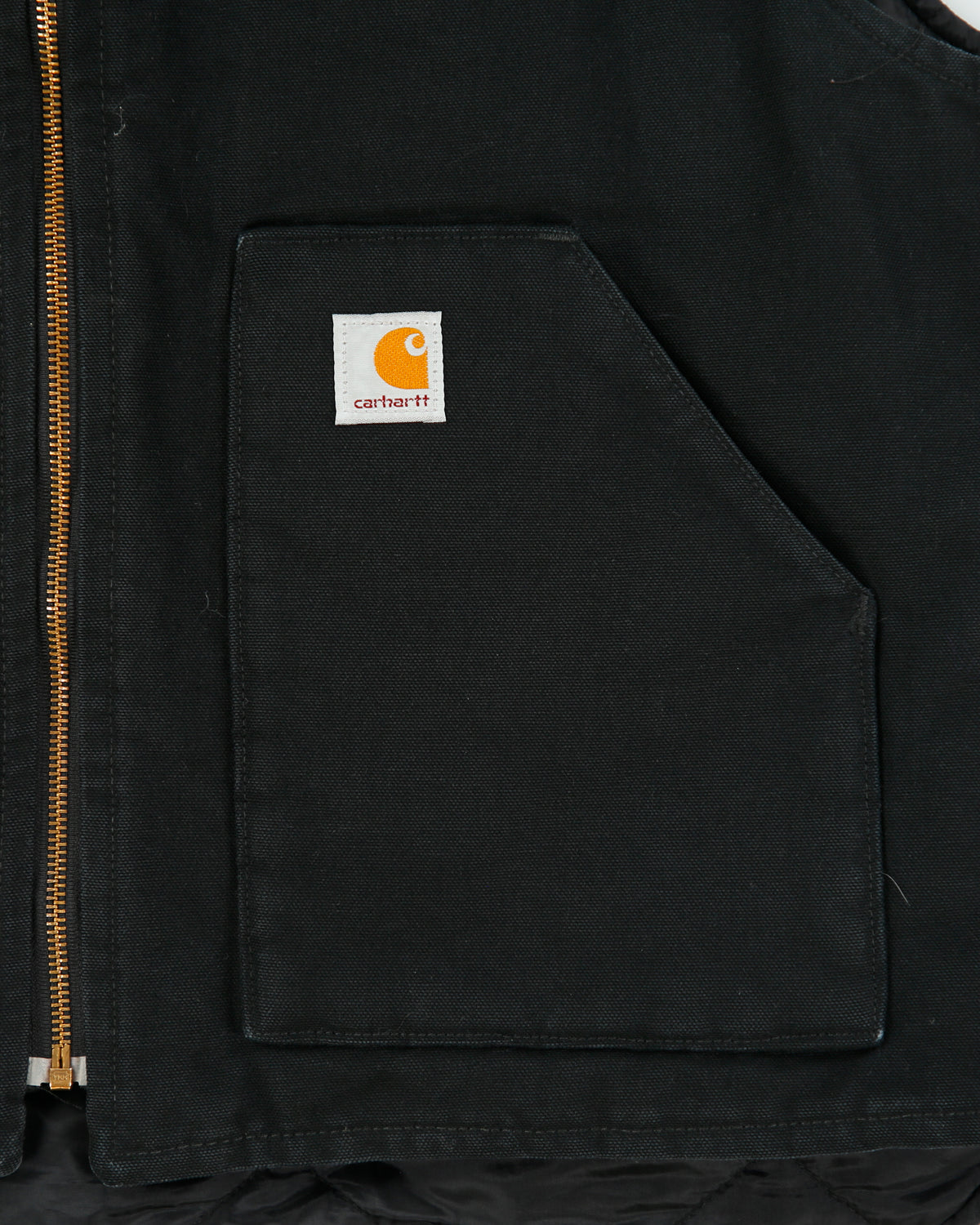 Vintage Carhartt V01 BLK Arctic Lined Rugged Firm Duck Canvas Work Gilet - XL
