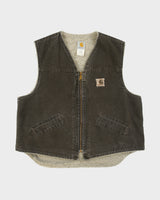 Vintage 2001 Y2K Carhartt V13 Timber Brown Sherpa Lined Firm Duck Canvas Union Made In USA Work Gilet - XL