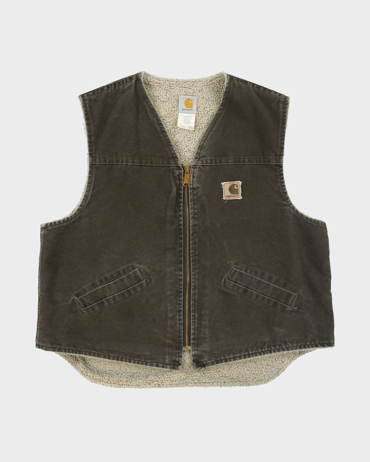 Vintage 2001 Y2K Carhartt V13 Timber Brown Sherpa Lined Firm Duck Canvas Union Made In USA Work Gilet - XL