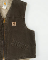 Vintage 2001 Y2K Carhartt V13 Timber Brown Sherpa Lined Firm Duck Canvas Union Made In USA Work Gilet - XL
