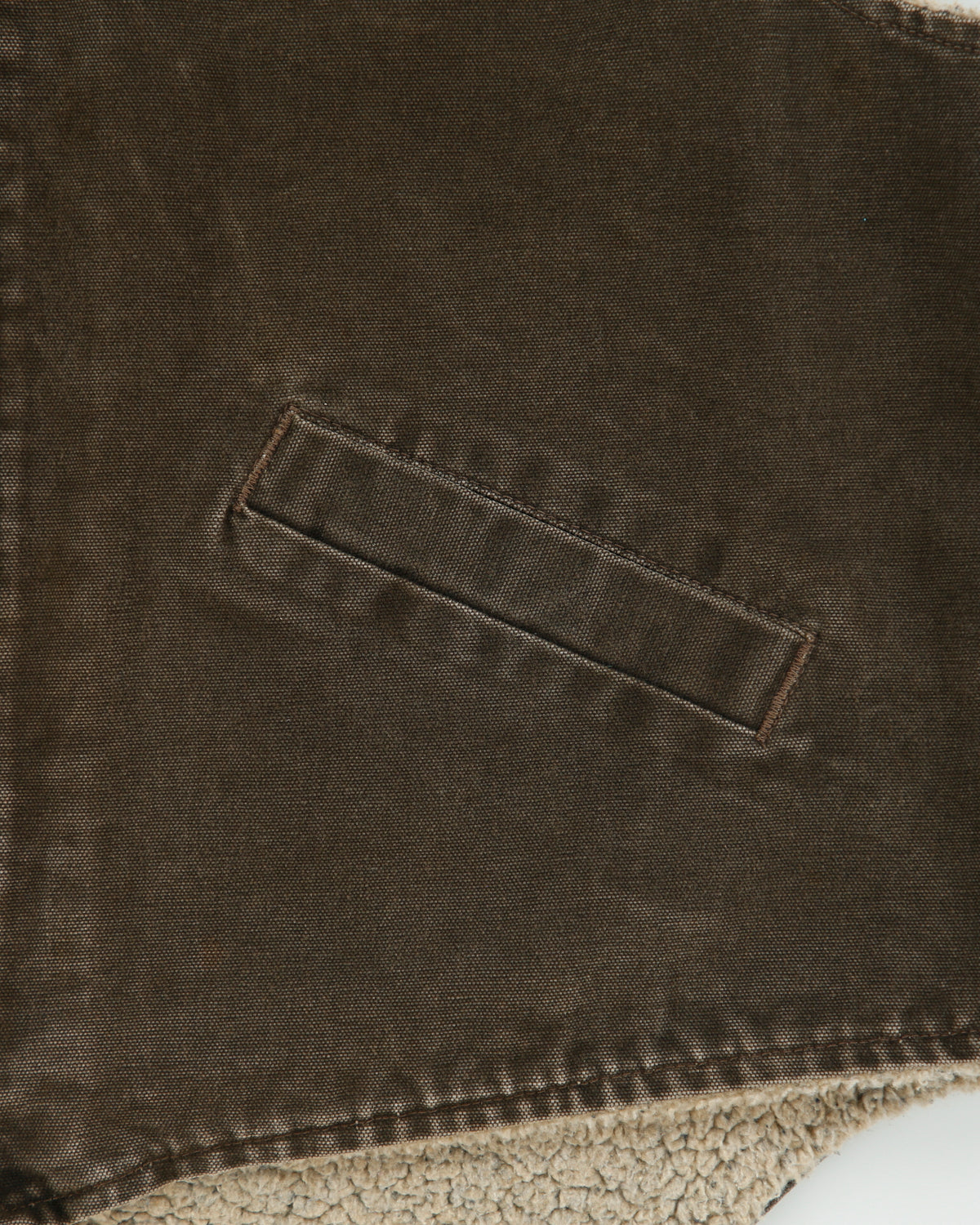 Vintage 2001 Y2K Carhartt V13 Timber Brown Sherpa Lined Firm Duck Canvas Union Made In USA Work Gilet - XL