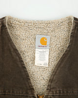 Vintage 2001 Y2K Carhartt V13 Timber Brown Sherpa Lined Firm Duck Canvas Union Made In USA Work Gilet - XL