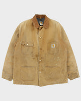 Vintage 1998 Carhartt C01 BRN Blanket Lined Distressed Firm Duck Canvas Union Made In USA Chore Jacket - XL