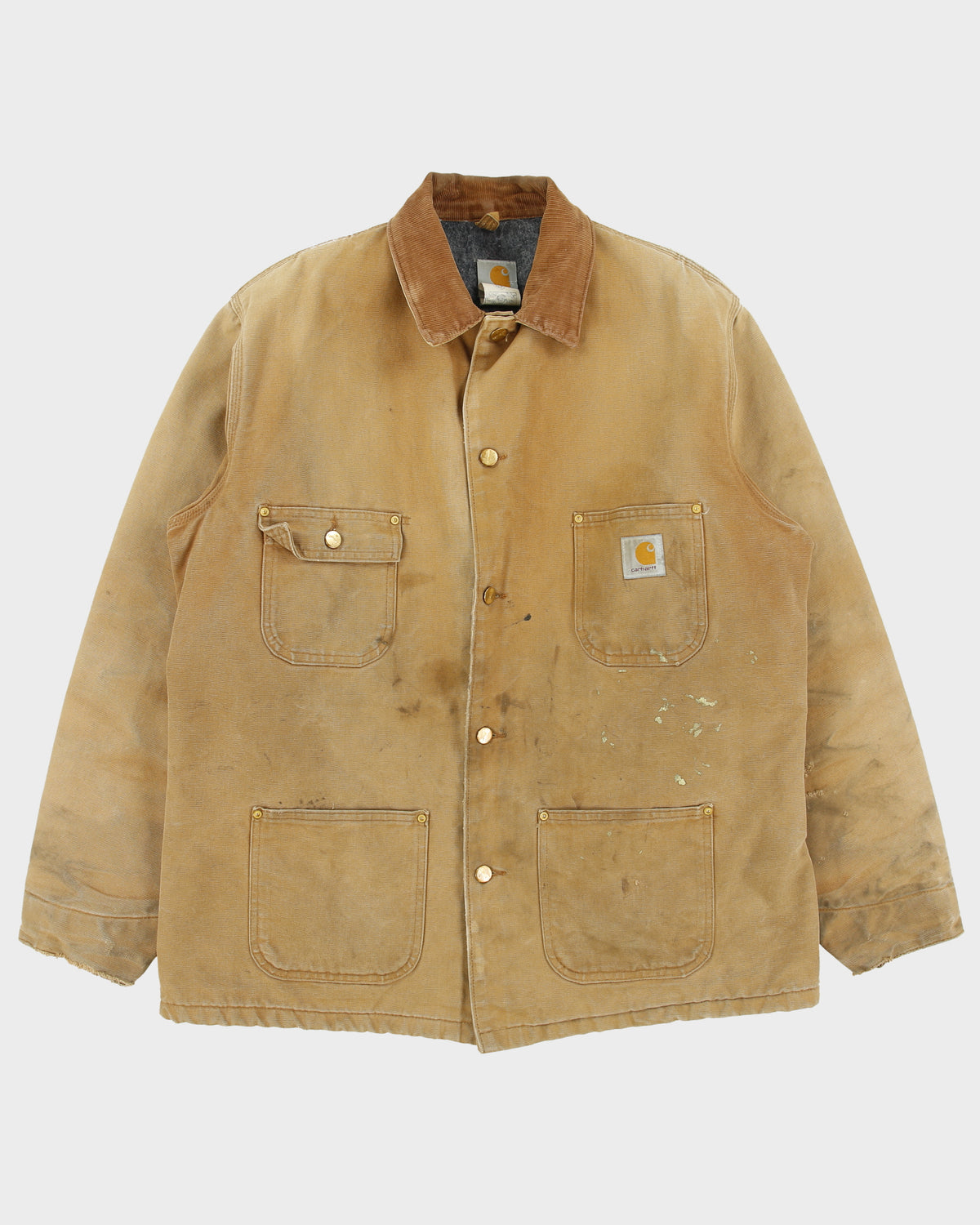 Vintage 1998 Carhartt C01 BRN Blanket Lined Distressed Firm Duck Canvas Union Made In USA Chore Jacket - XL