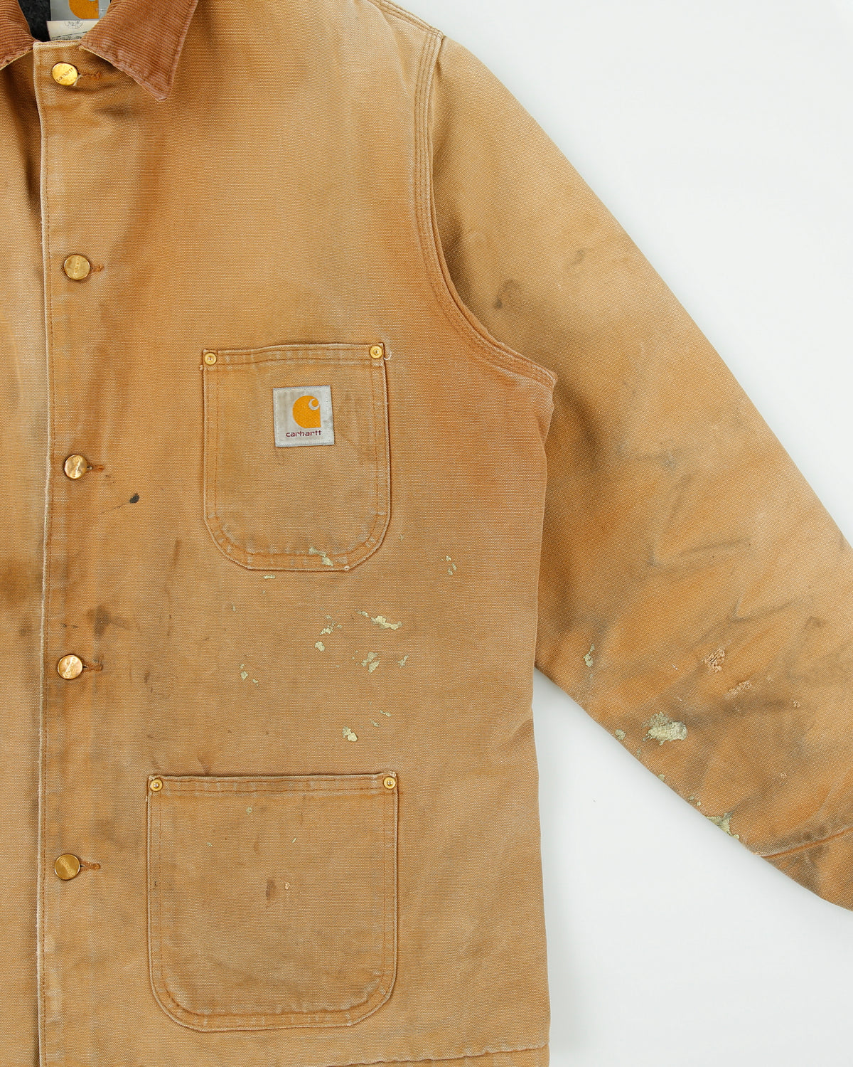 Vintage 1998 Carhartt C01 BRN Blanket Lined Distressed Firm Duck Canvas Union Made In USA Chore Jacket - XL