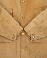 Vintage 1998 Carhartt C01 BRN Blanket Lined Distressed Firm Duck Canvas Union Made In USA Chore Jacket - XL