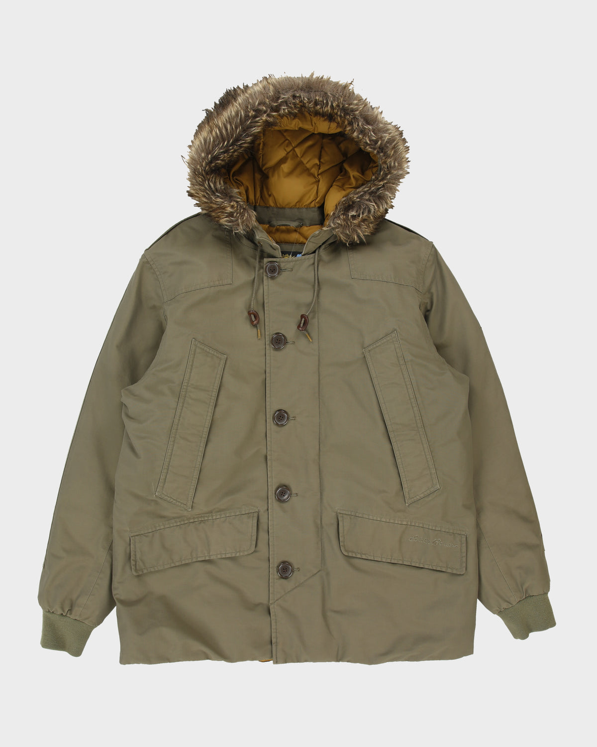 Eddie Bauer 1942 EB Originals B-9 Model Khaki WWII Goose Down Faux Fur US Military Parka - L
