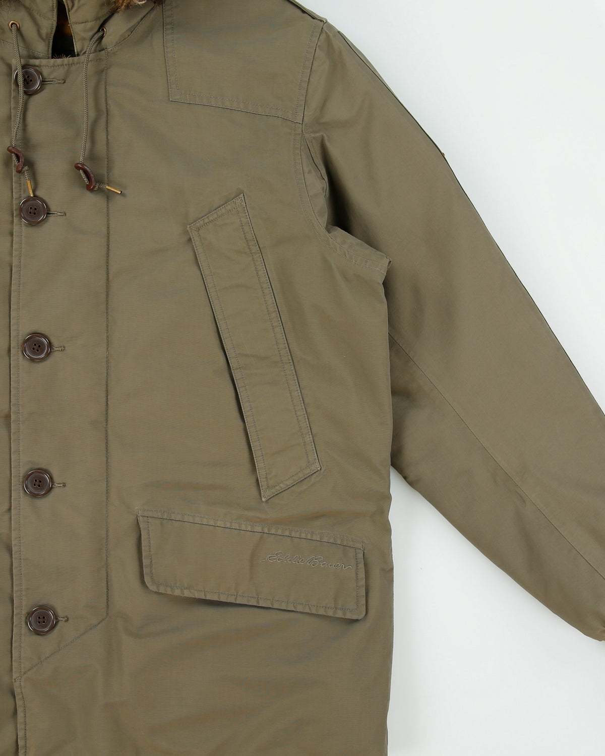 Eddie Bauer 1942 EB Originals B-9 Model Khaki WWII Goose Down Faux Fur US Military Parka - L